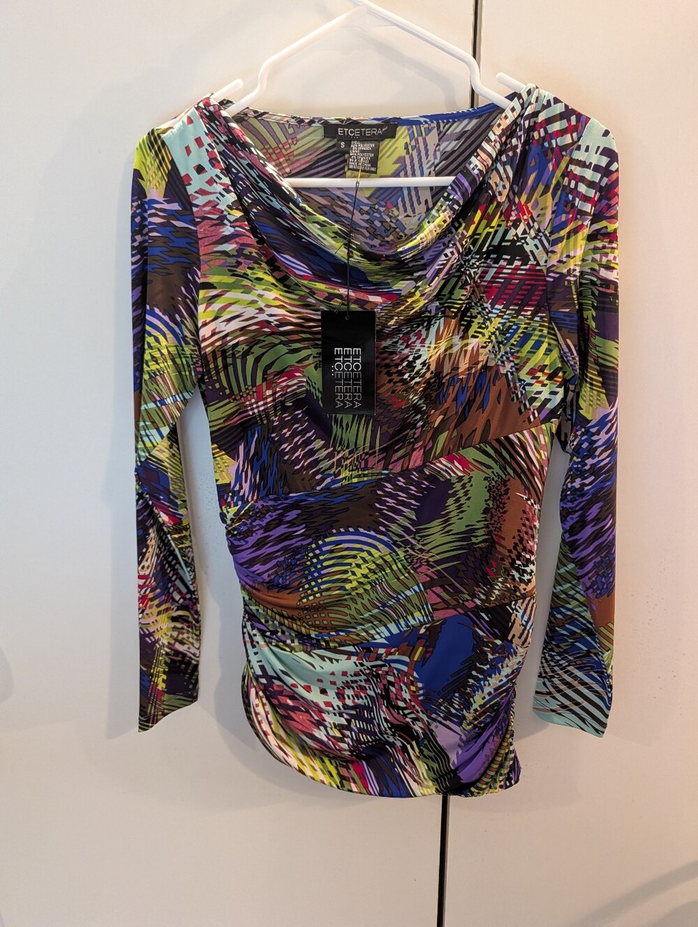 Etcetera Woman's Small Multicolor Wave-Print Long Sleeve Scoop Neck Top NWT